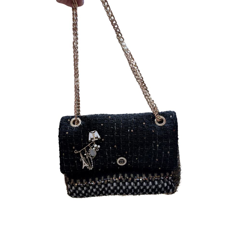 Minime Paris Black/White/Gold Tweed Med Sac